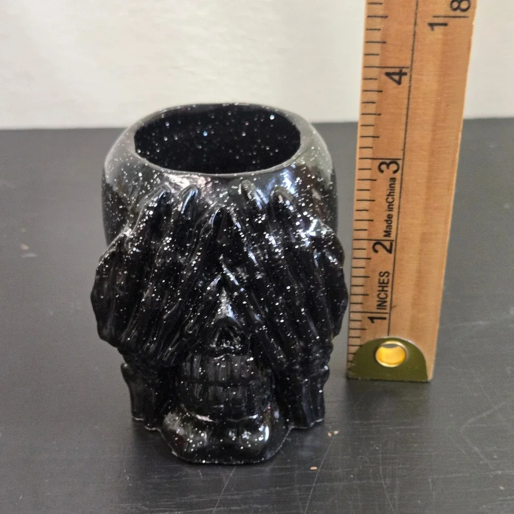 7B ResinArt Skull Candle Holder Set Hear See Speak No Evil Resin Glitter 3pc
